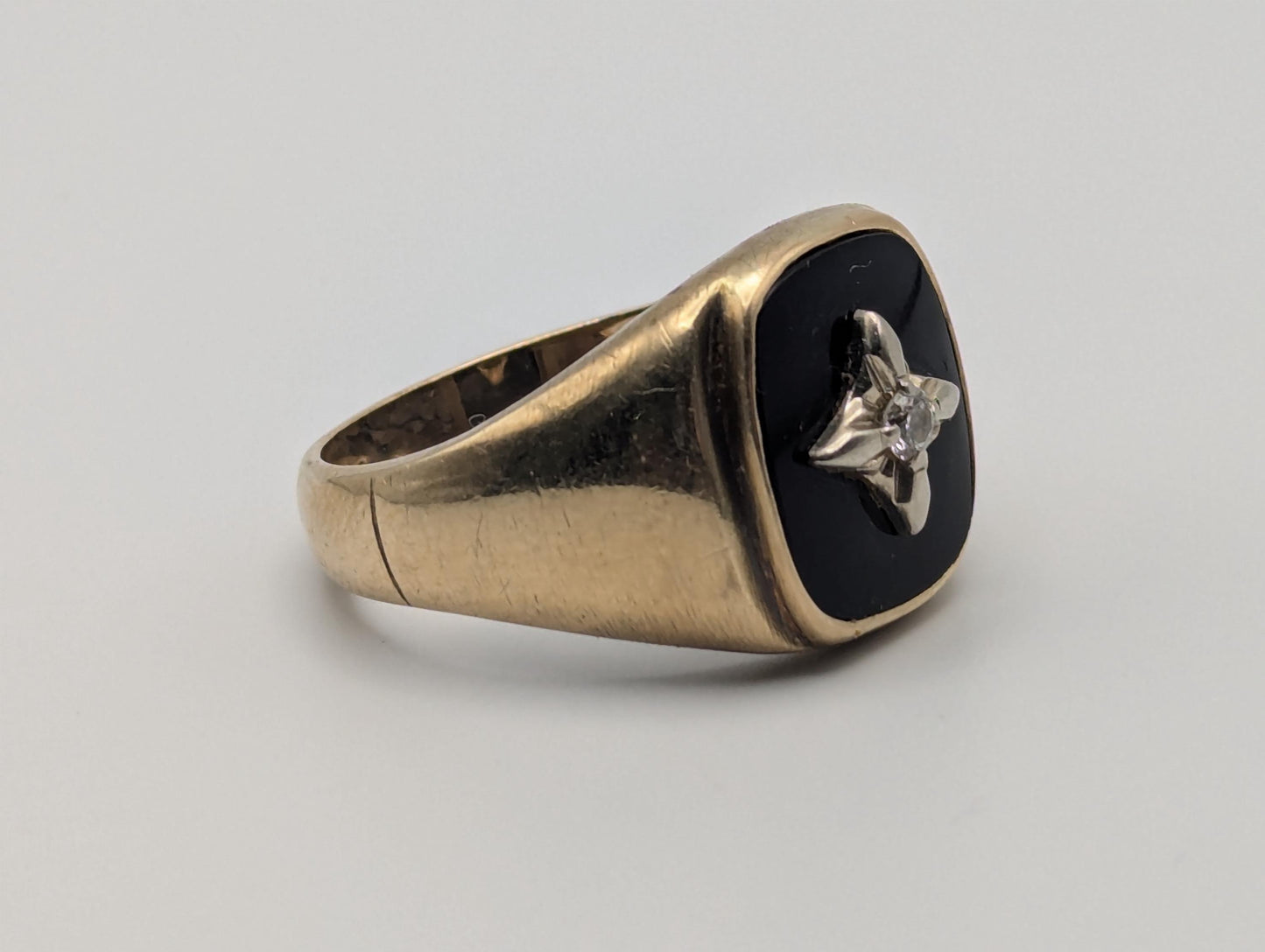 14k Vintage Heavy Black Onyx Diamond Ring Statement Ring Signet Ring