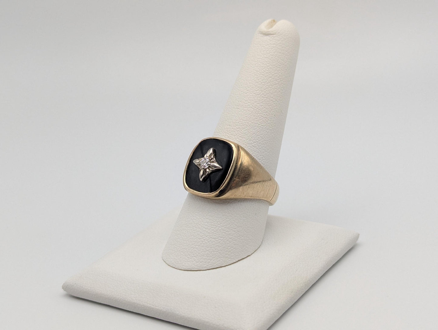 14k Vintage Heavy Black Onyx Diamond Ring Statement Ring Signet Ring