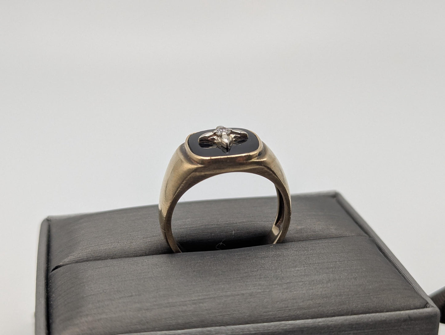 14k Vintage Heavy Black Onyx Diamond Ring Statement Ring Signet Ring