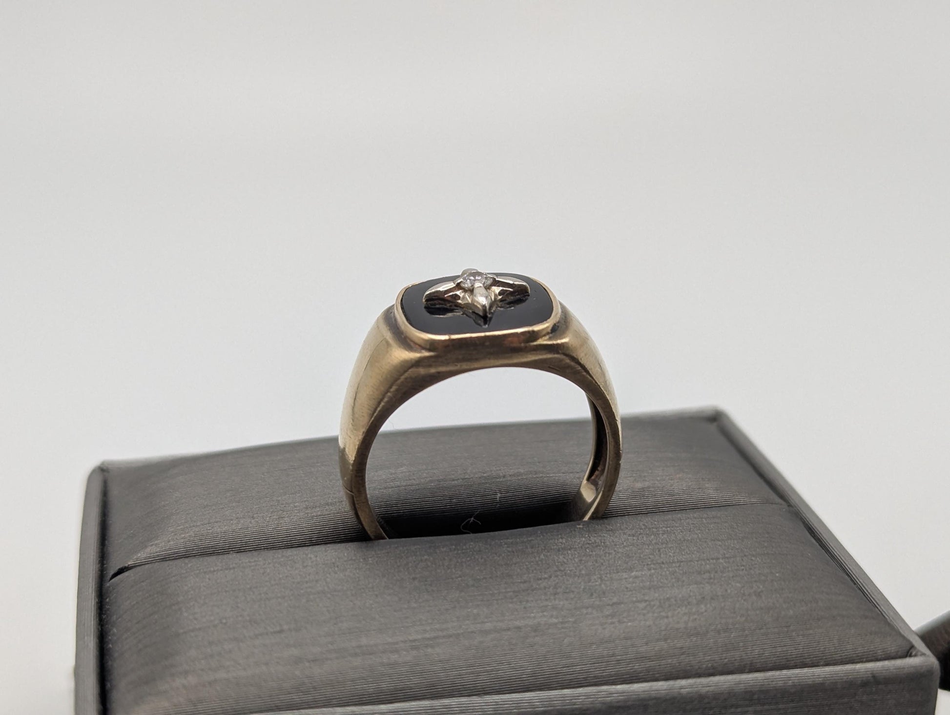 14k Vintage Heavy Black Onyx Diamond Ring Statement Ring Signet Ring