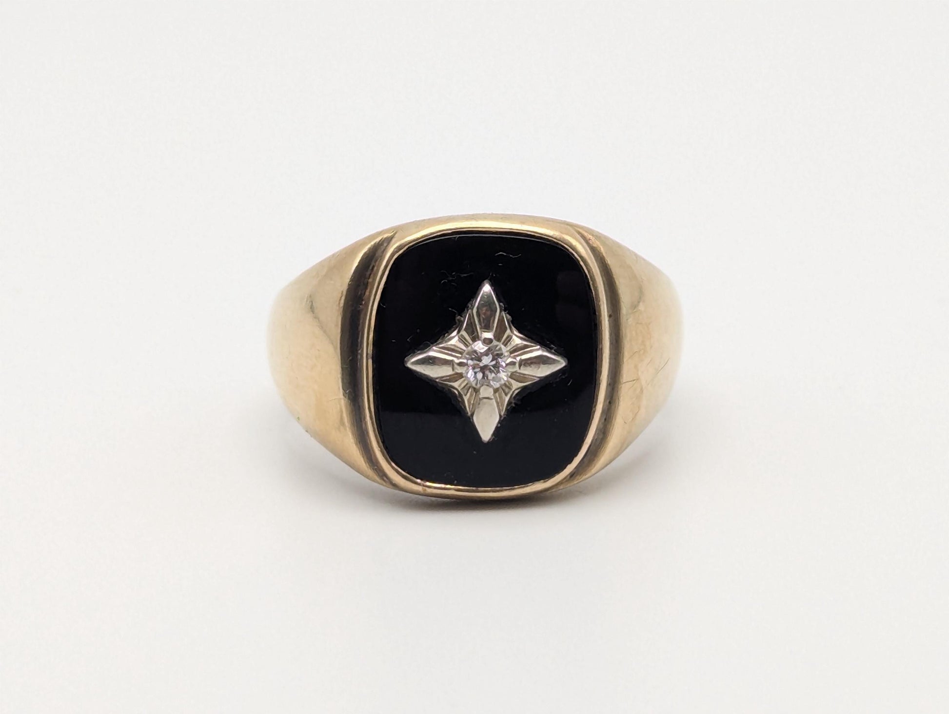 14k Vintage Heavy Black Onyx Diamond Ring Statement Ring Signet Ring