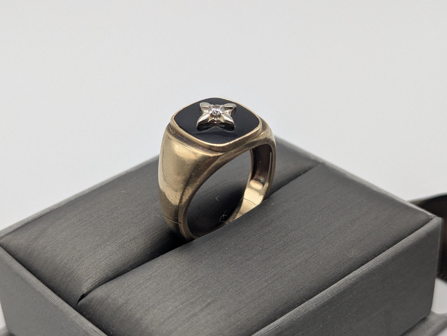 14k Vintage Heavy Black Onyx Diamond Ring Statement Ring Signet Ring