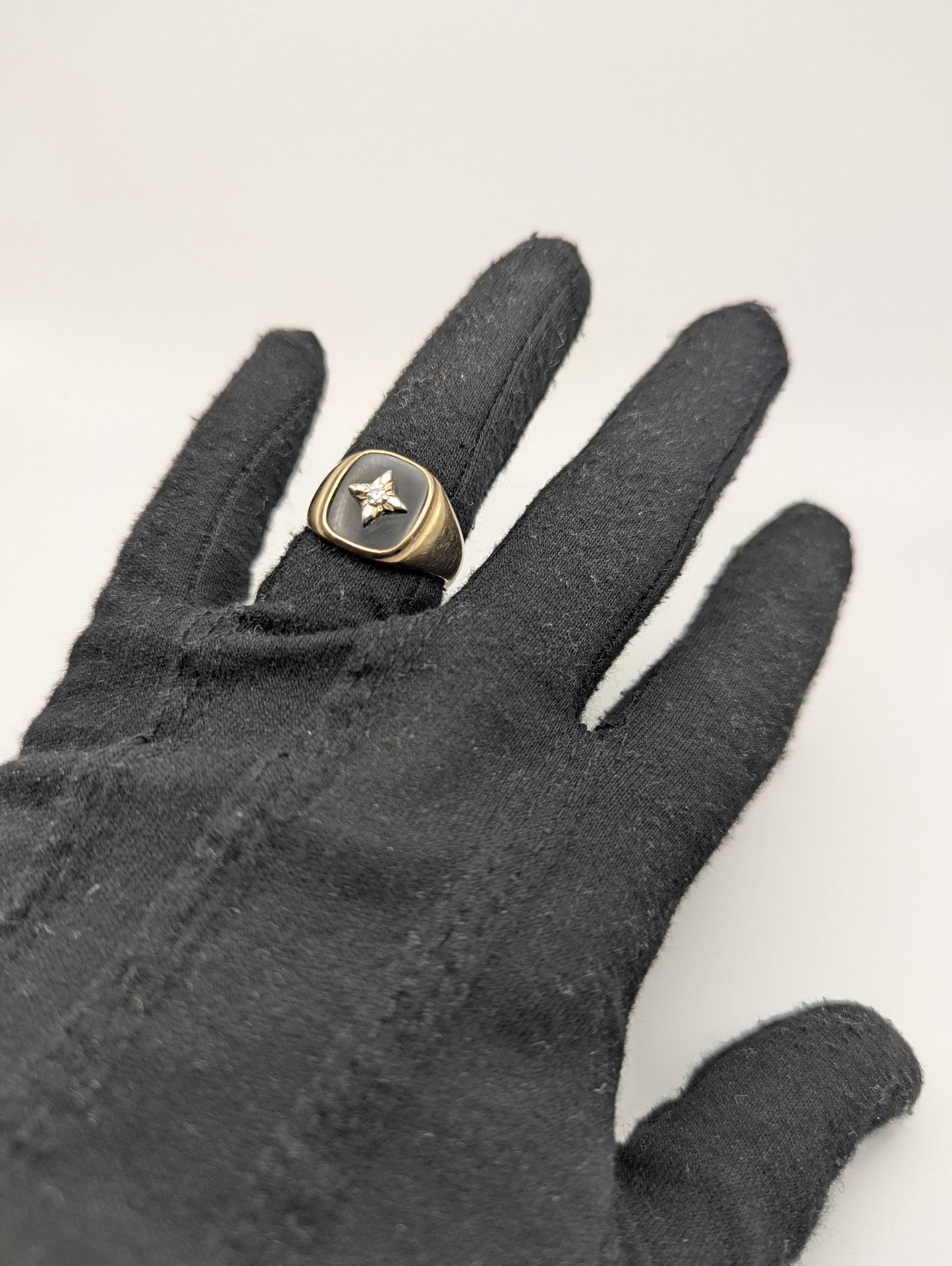 14k Vintage Heavy Black Onyx Diamond Ring Statement Ring Signet Ring