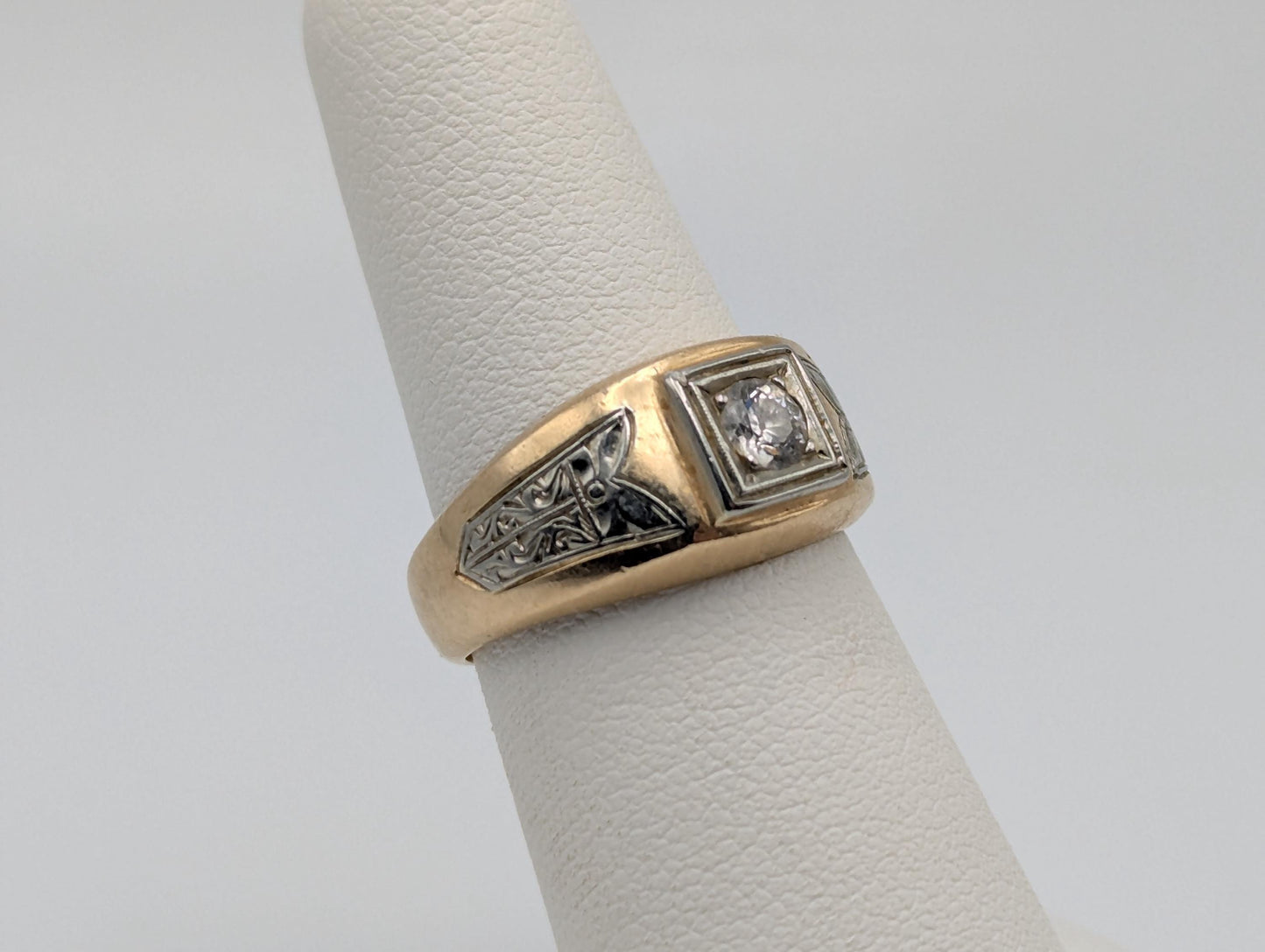 18k 14k Two-Tone Gold .35ct Diamond Mens Wedding Band Signet Ring Pinky Ring