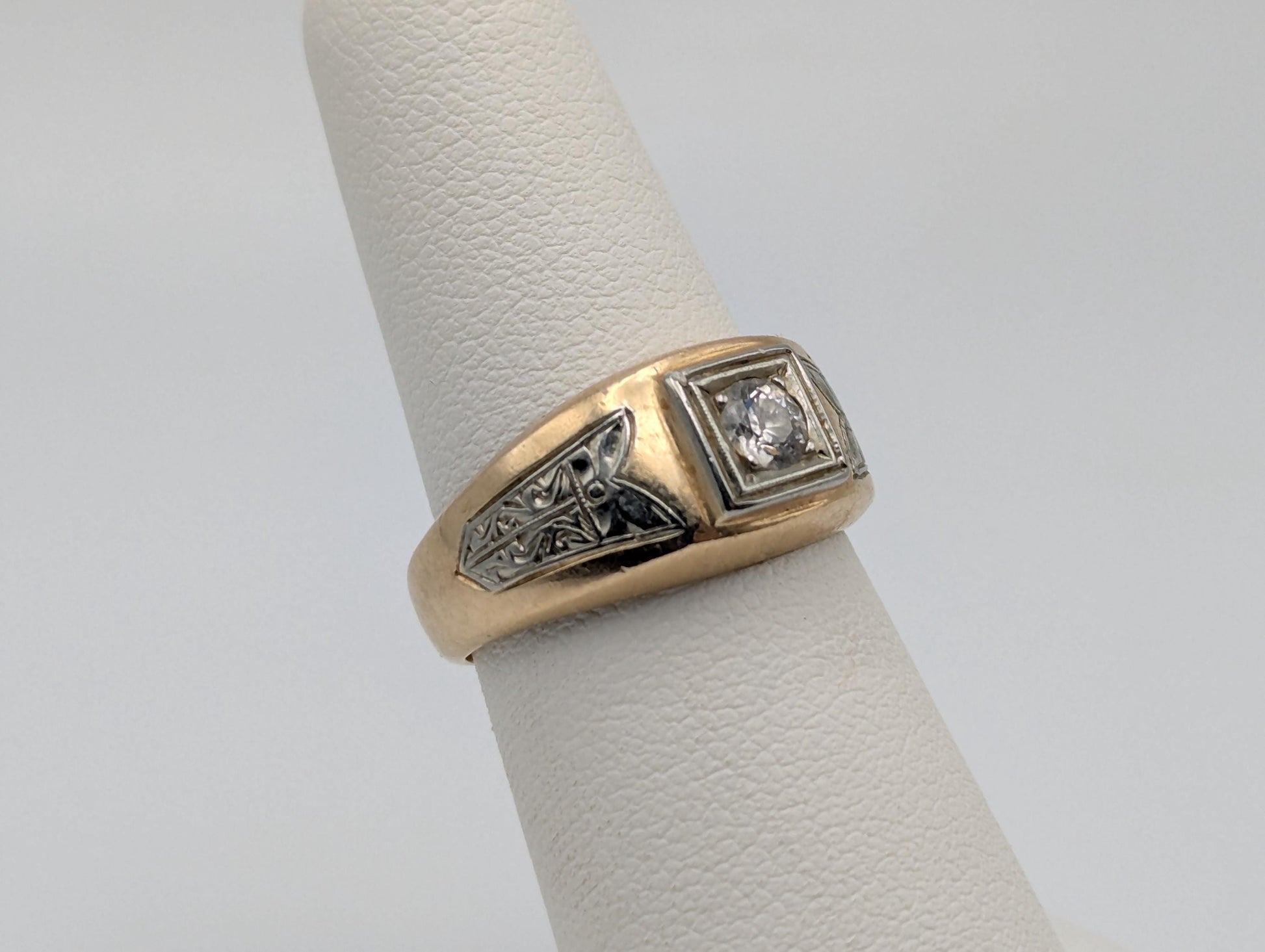 18k 14k Two-Tone Gold .35ct Diamond Mens Wedding Band Signet Ring Pinky Ring