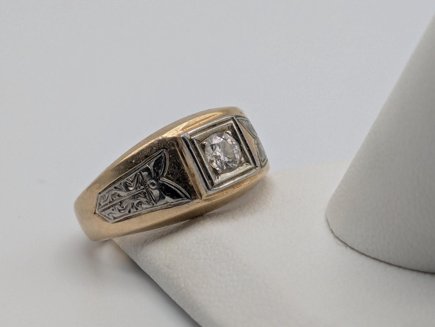 18k 14k Two-Tone Gold .35ct Diamond Mens Wedding Band Signet Ring Pinky Ring