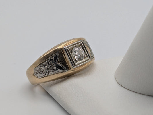 18k 14k Two-Tone Gold .35ct Diamond Mens Wedding Band Signet Ring Pinky Ring