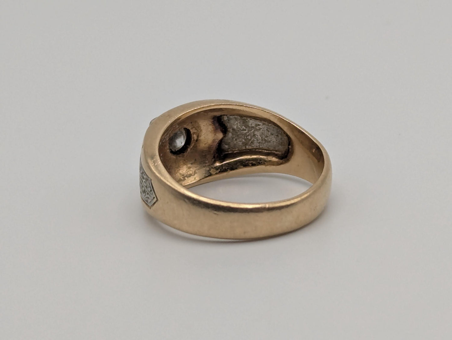 18k 14k Two-Tone Gold .35ct Diamond Mens Wedding Band Signet Ring Pinky Ring