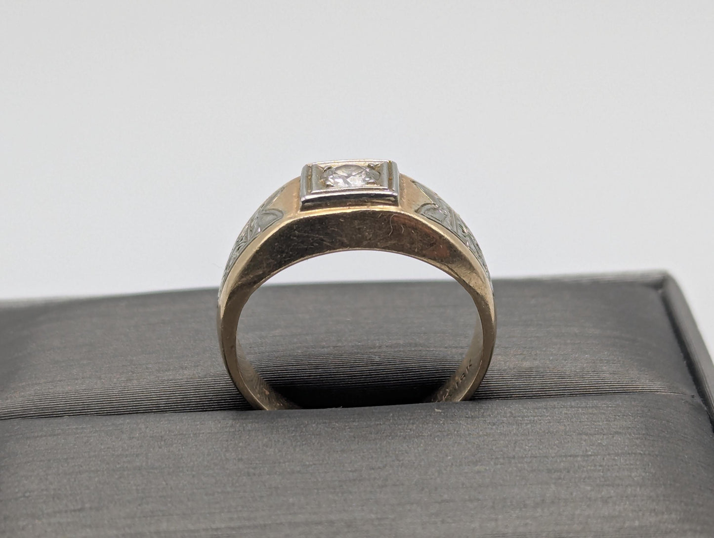 18k 14k Two-Tone Gold .35ct Diamond Mens Wedding Band Signet Ring Pinky Ring