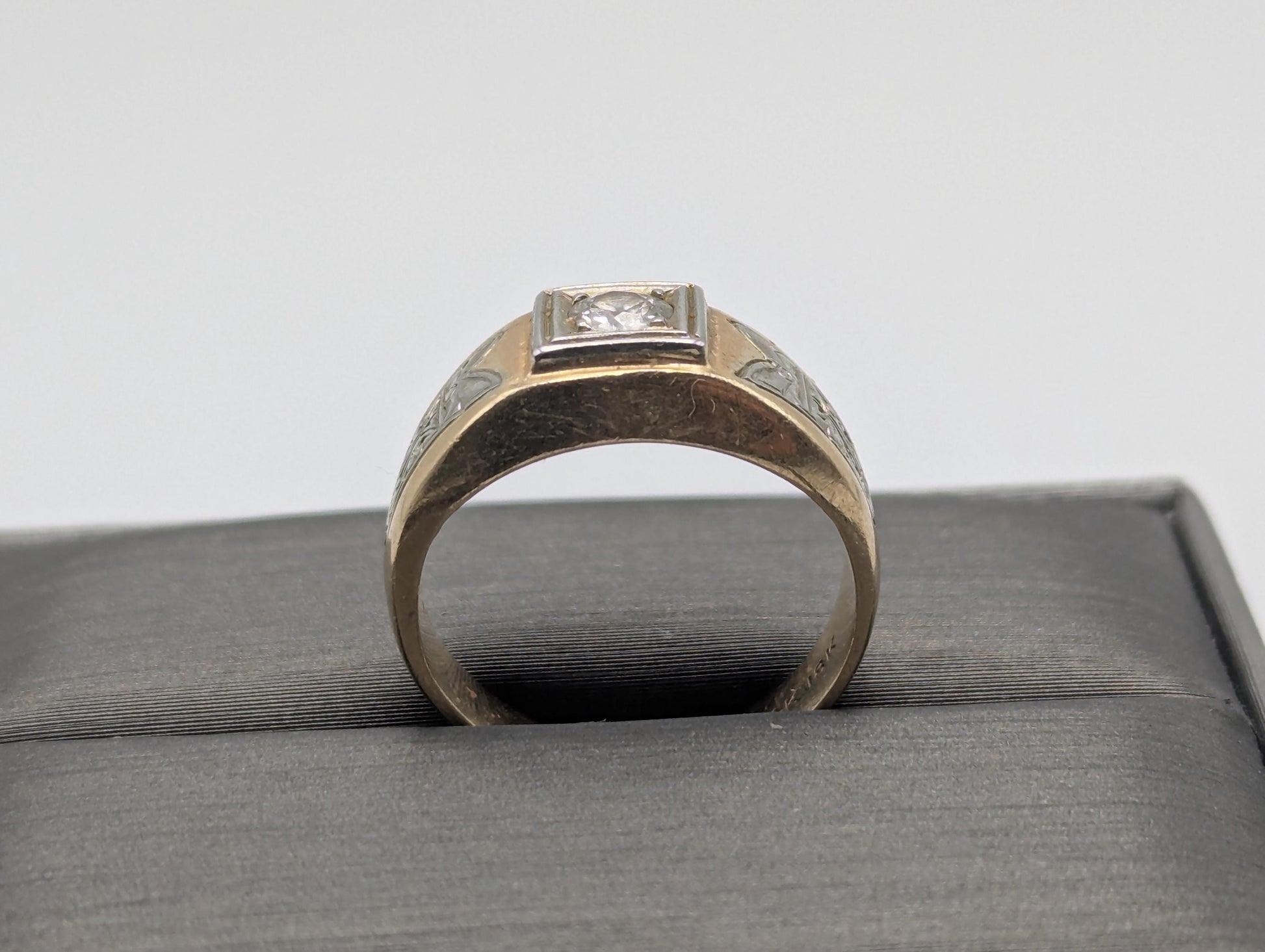 18k 14k Two-Tone Gold .35ct Diamond Mens Wedding Band Signet Ring Pinky Ring