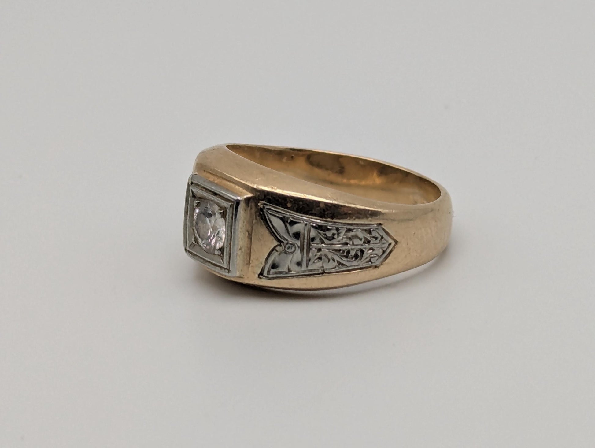 18k 14k Two-Tone Gold .35ct Diamond Mens Wedding Band Signet Ring Pinky Ring