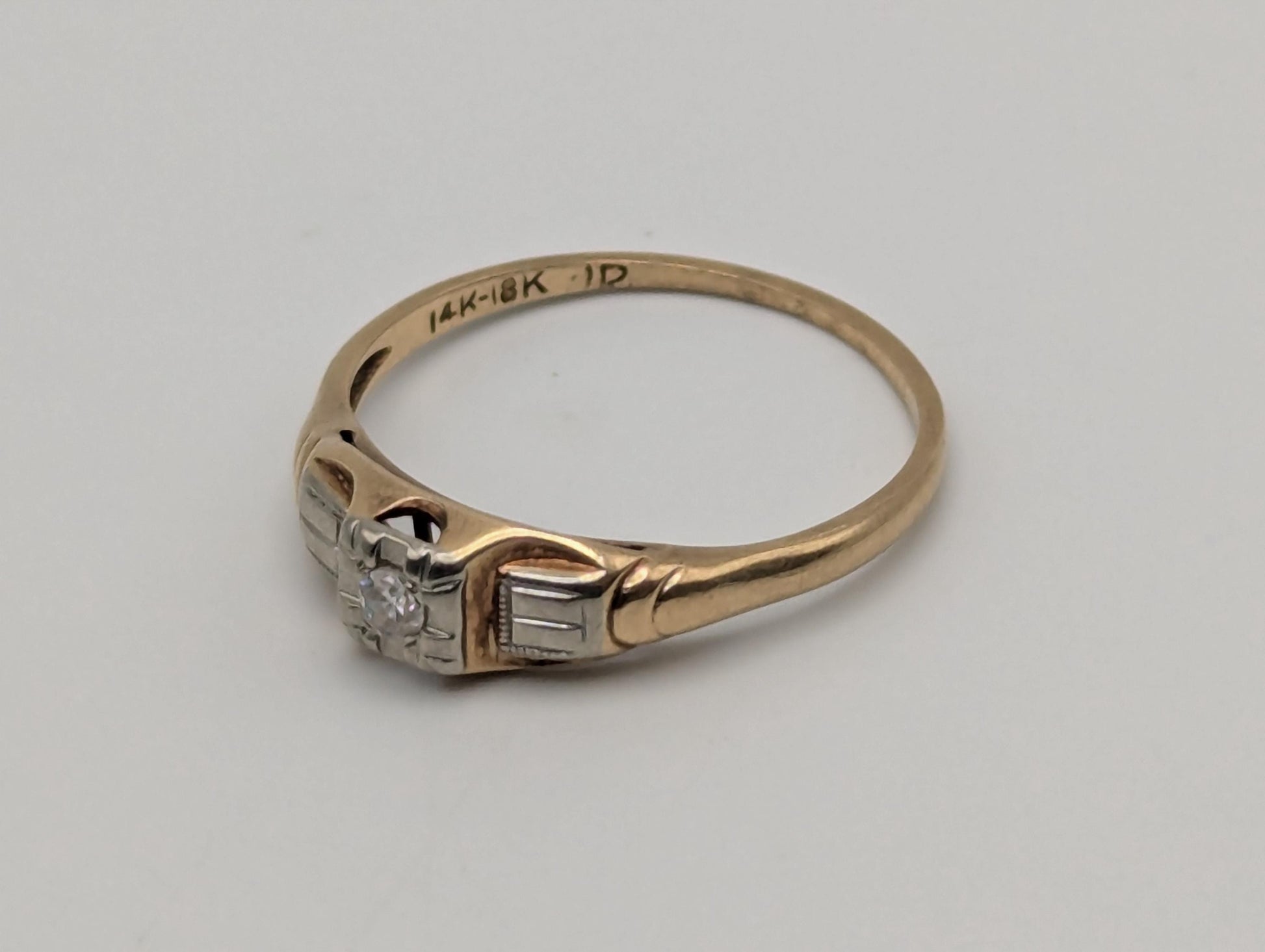 Vintage Art Deco 14K & 18k Multi-Gold Diamond Wedding Engagement Promise Ring.