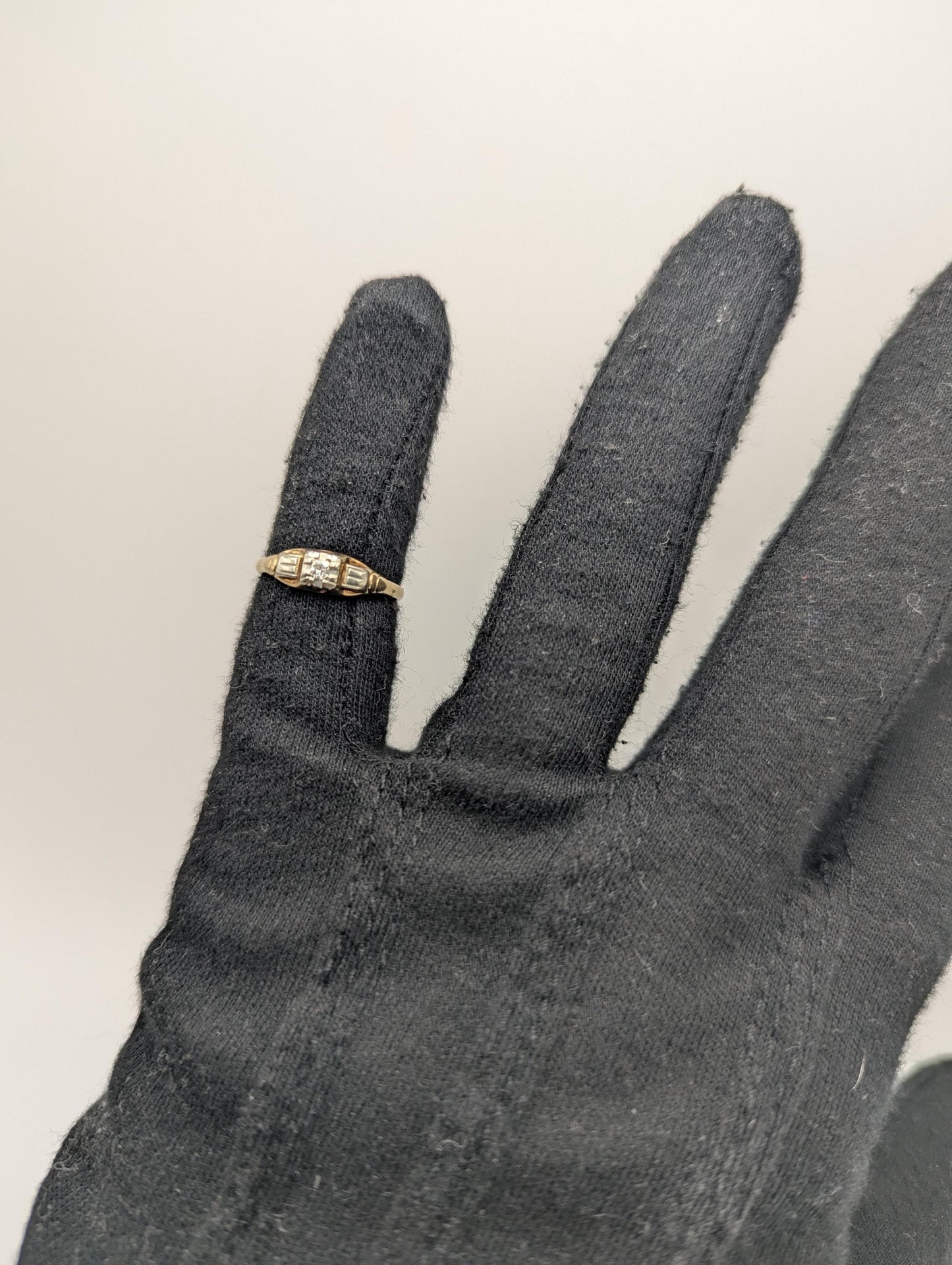 Vintage Art Deco 14K & 18k Multi-Gold Diamond Wedding Engagement Promise Ring.