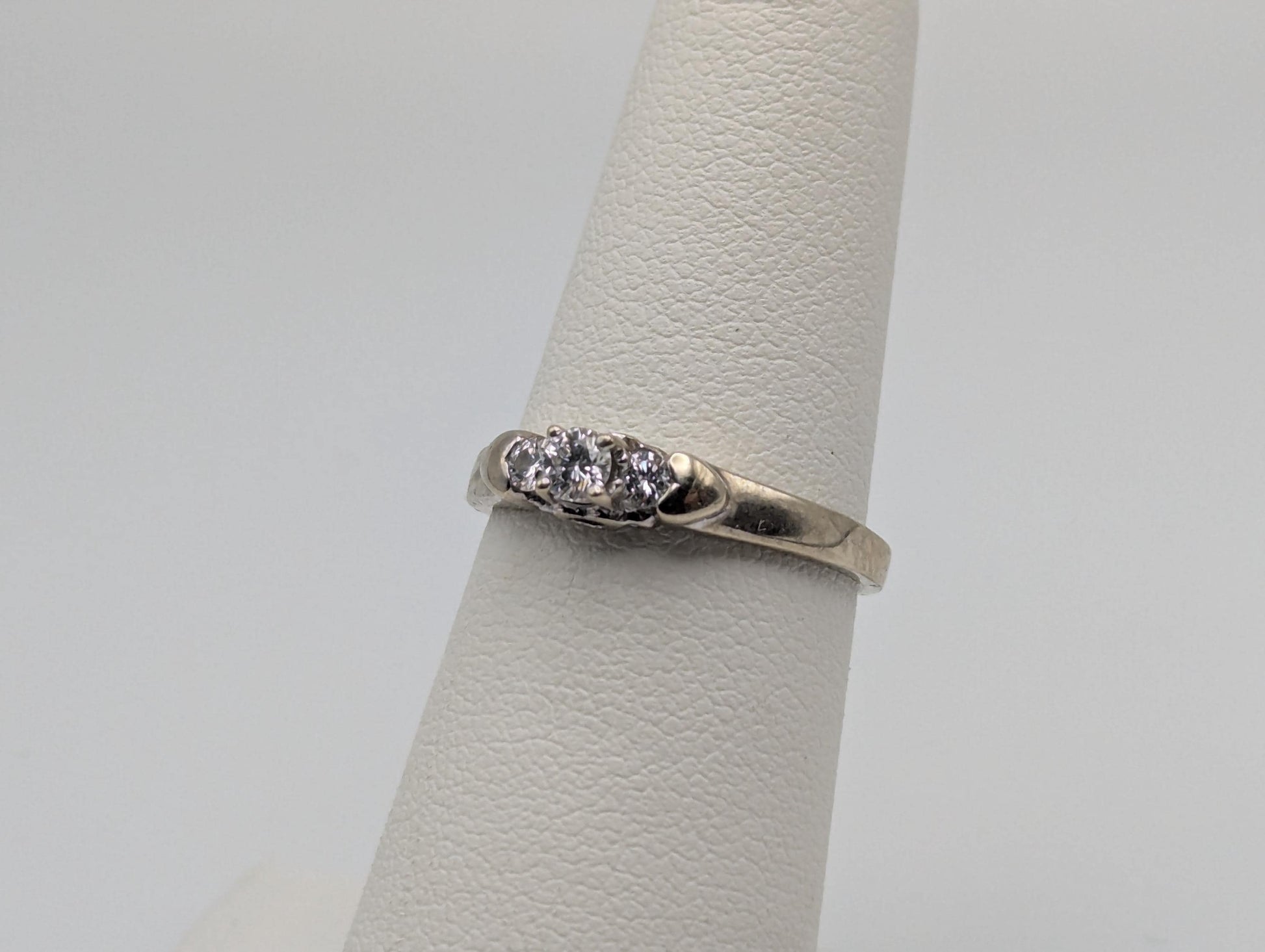 14K White Gold Triple Diamond Ring Engagement Ring. Promise Ring.