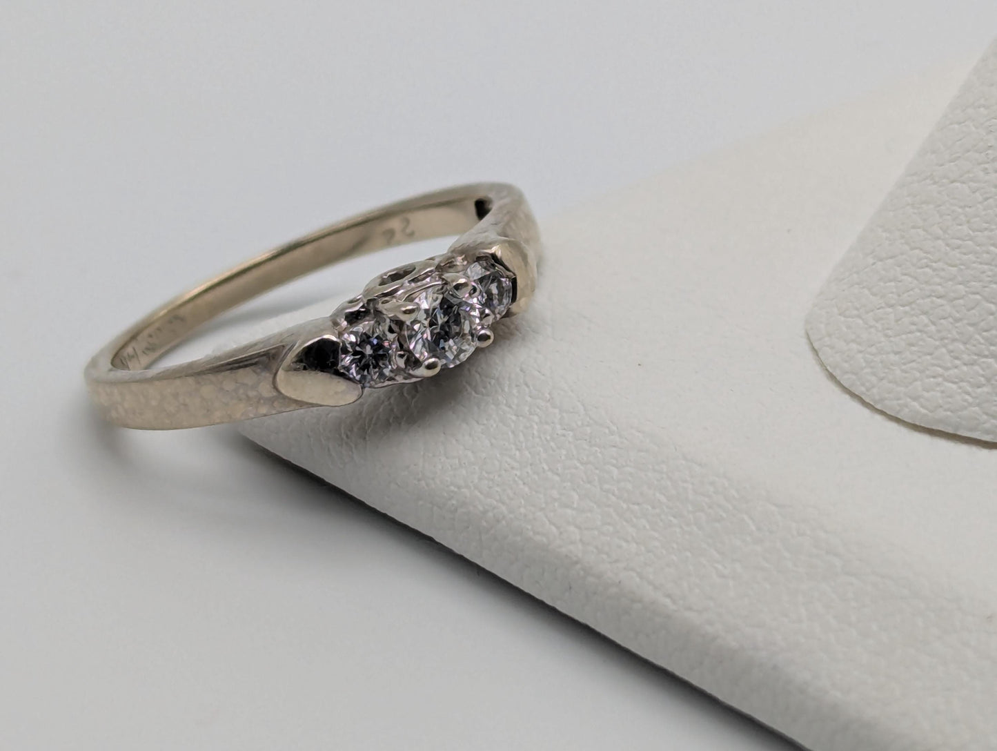 14K White Gold Triple Diamond Ring Engagement Ring. Promise Ring.