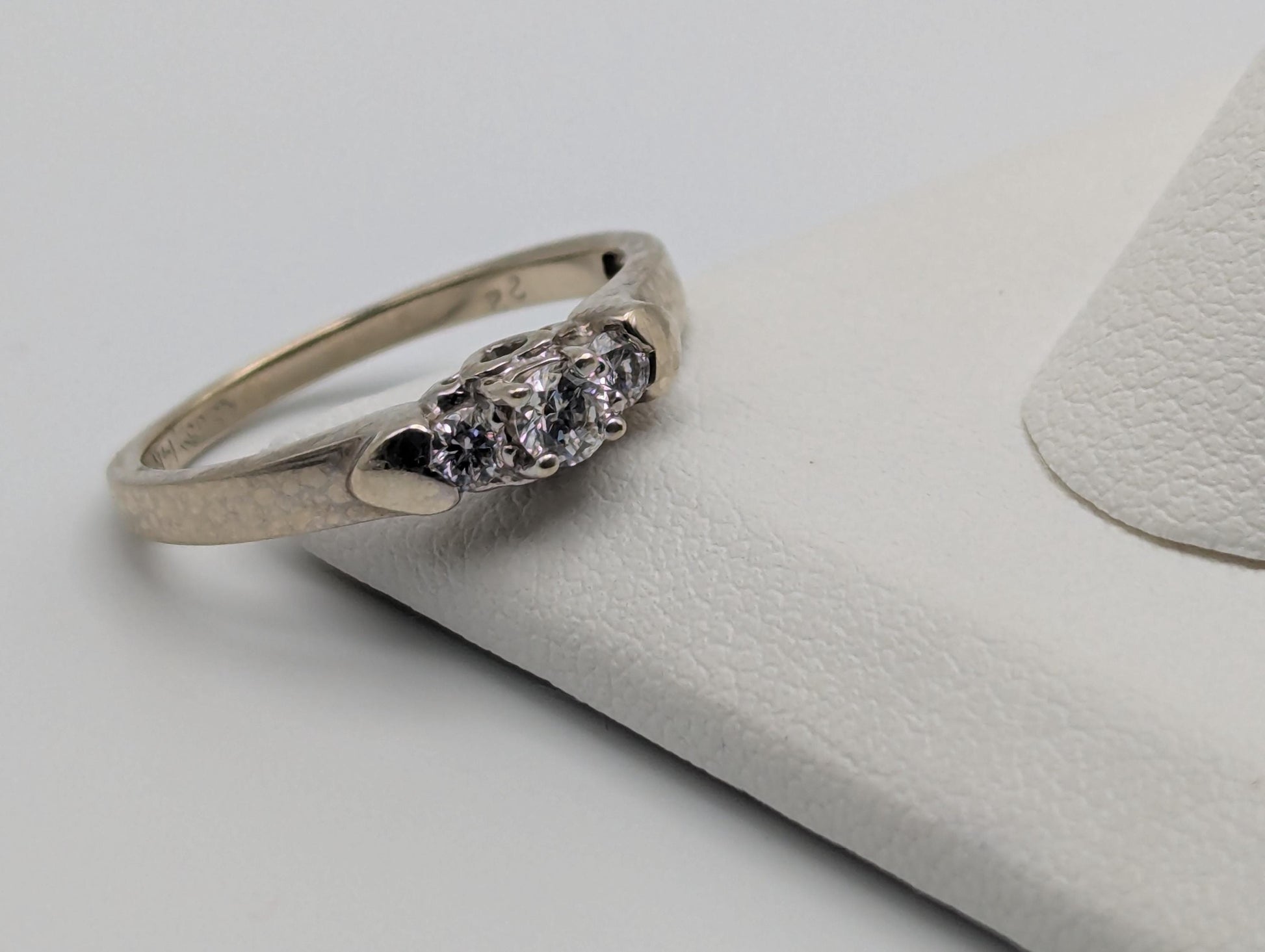 14K White Gold Triple Diamond Ring Engagement Ring. Promise Ring.