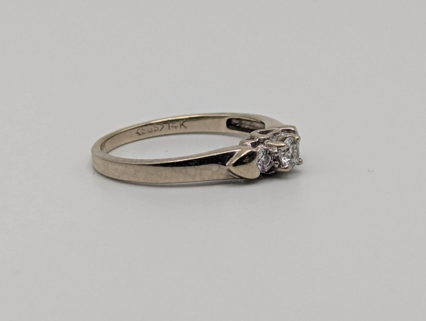 14K White Gold Triple Diamond Ring Engagement Ring. Promise Ring.