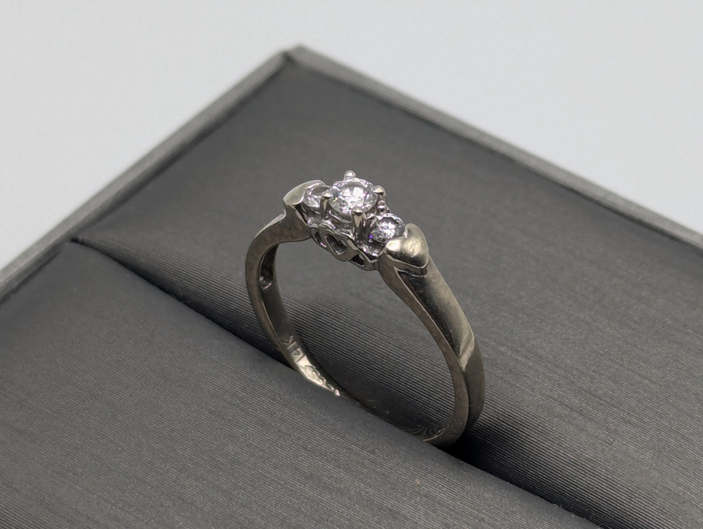 14K White Gold Triple Diamond Ring Engagement Ring. Promise Ring.