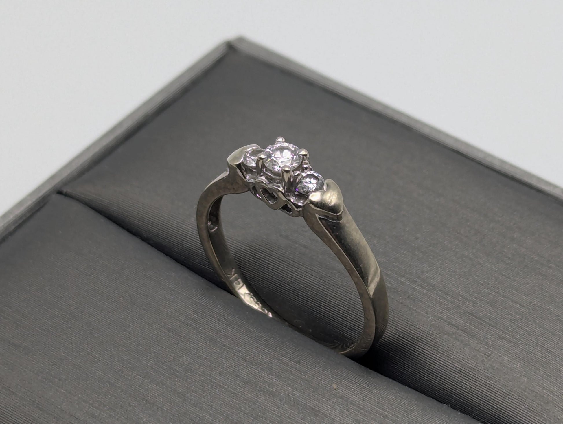 14K White Gold Triple Diamond Ring Engagement Ring. Promise Ring.