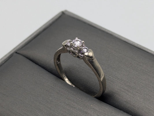 14K White Gold Triple Diamond Ring Engagement Ring. Promise Ring.