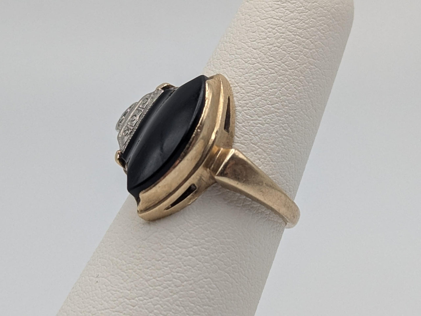 Vintage 10k Yellow Viking Ax Gold Black Onyx Diamond Ring Statement Ring Wedding