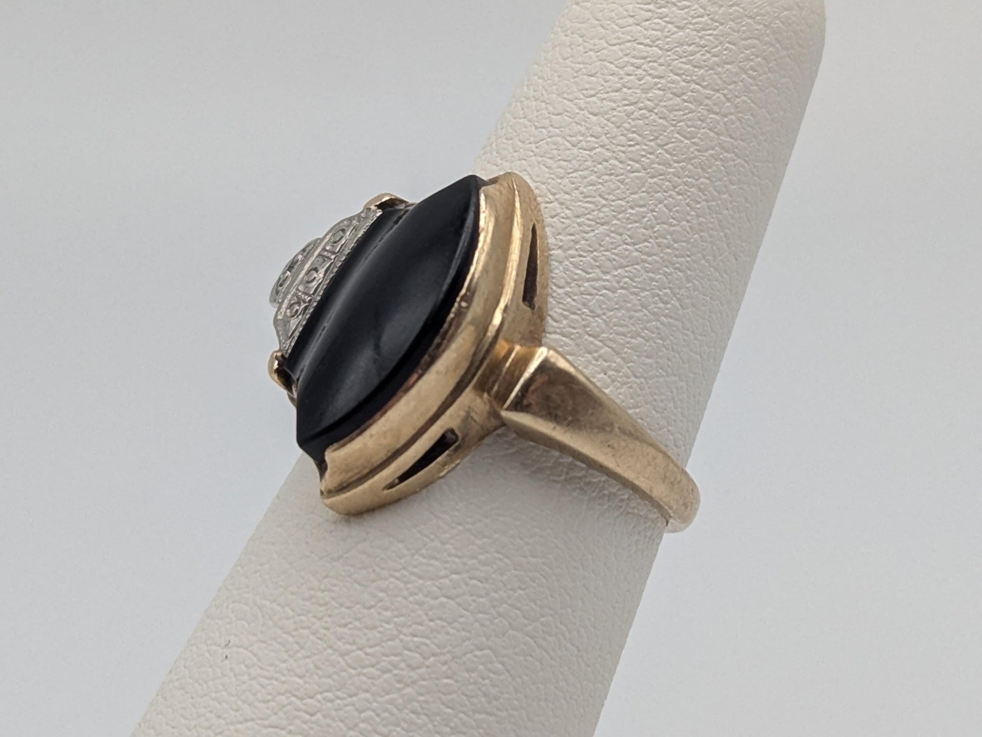 Vintage 10k Yellow Viking Ax Gold Black Onyx Diamond Ring Statement Ring Wedding