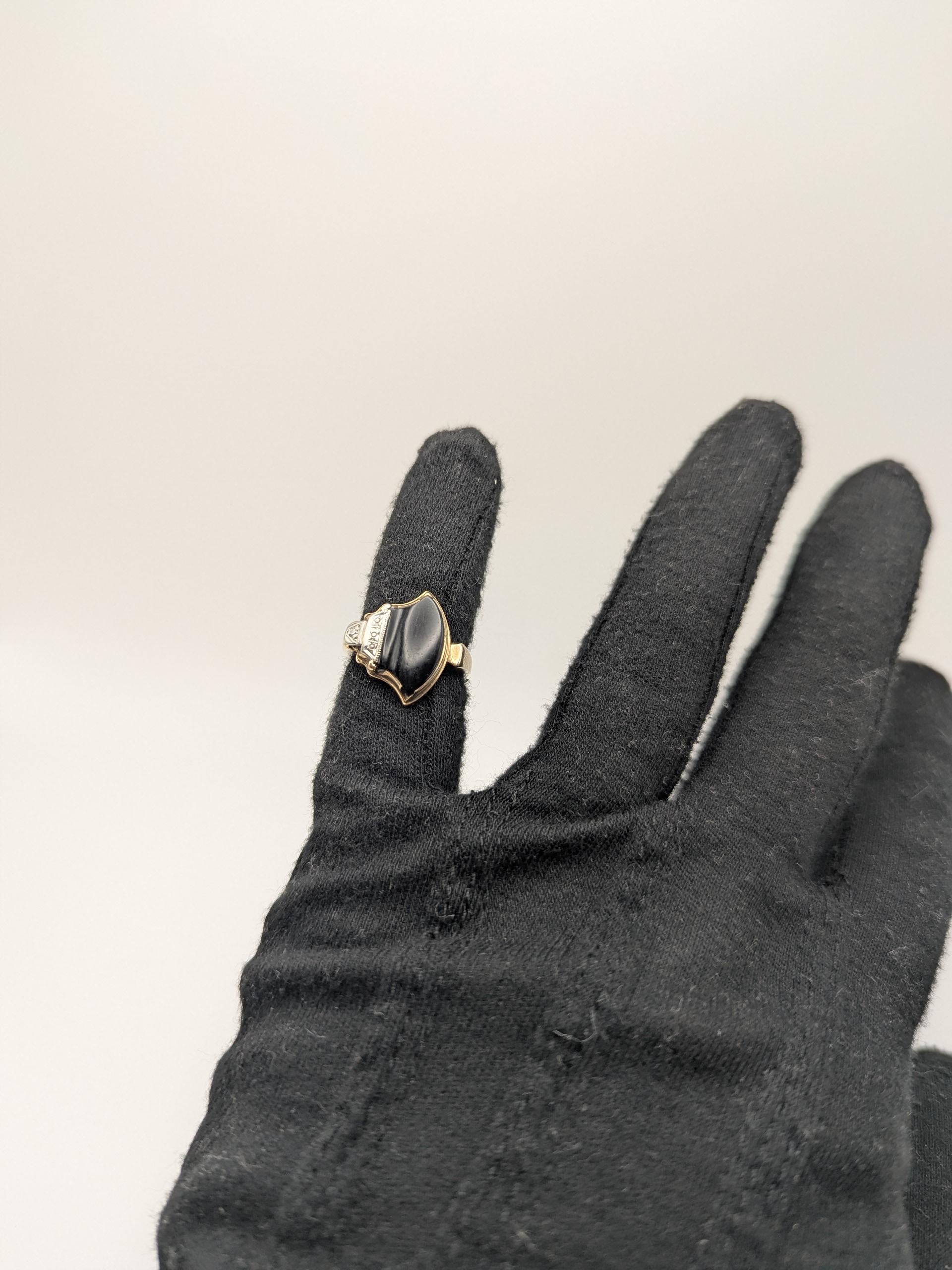 Vintage 10k Yellow Viking Ax Gold Black Onyx Diamond Ring Statement Ring Wedding