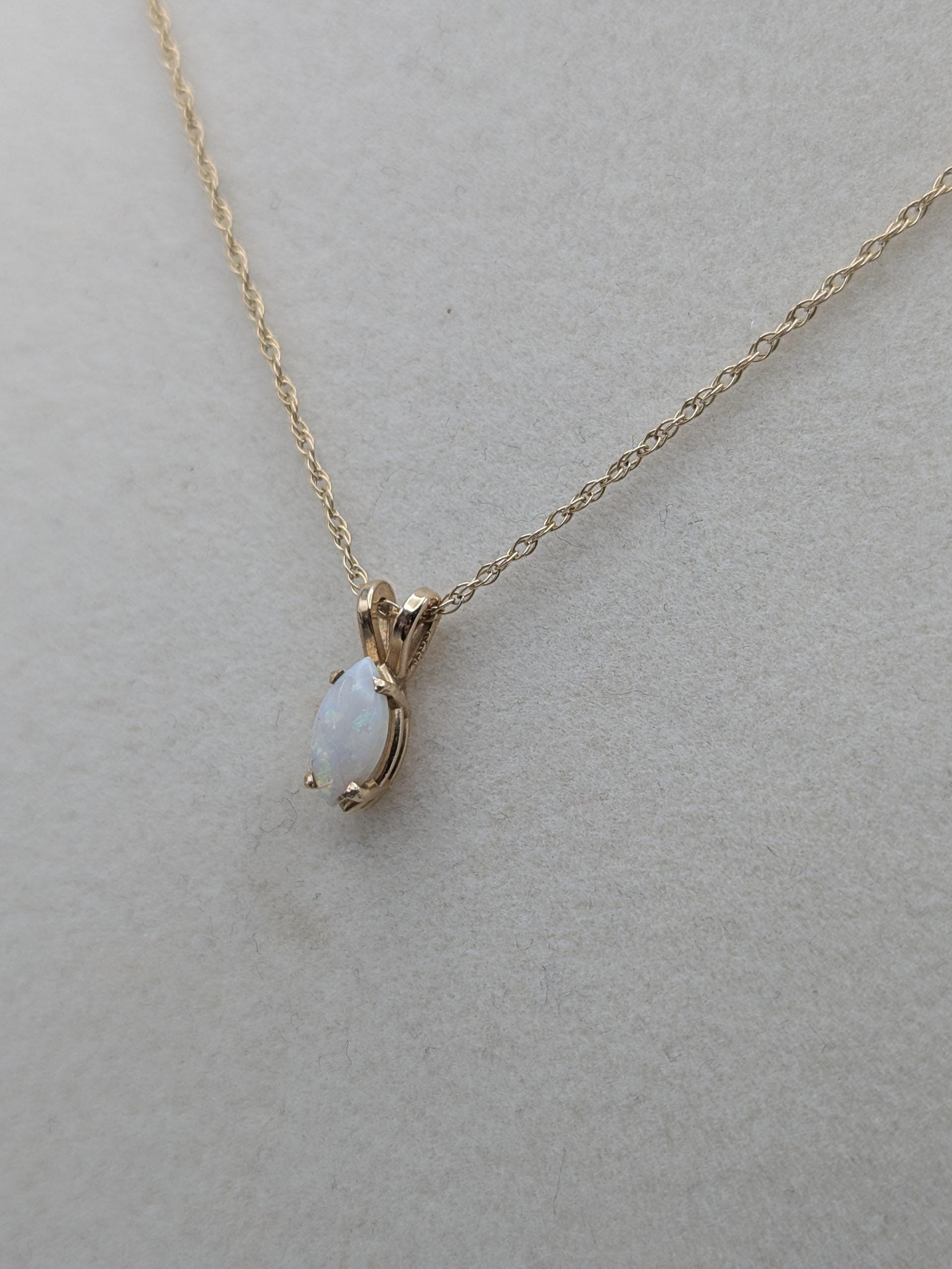 14k Yellow Gold Dainty Opal Necklace Chain with Pendant