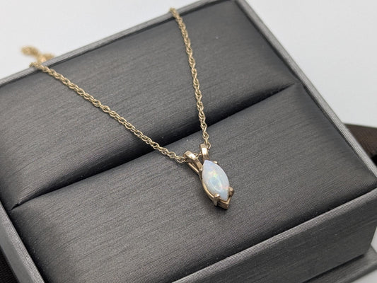 14k Yellow Gold Dainty Opal Necklace Chain with Pendant