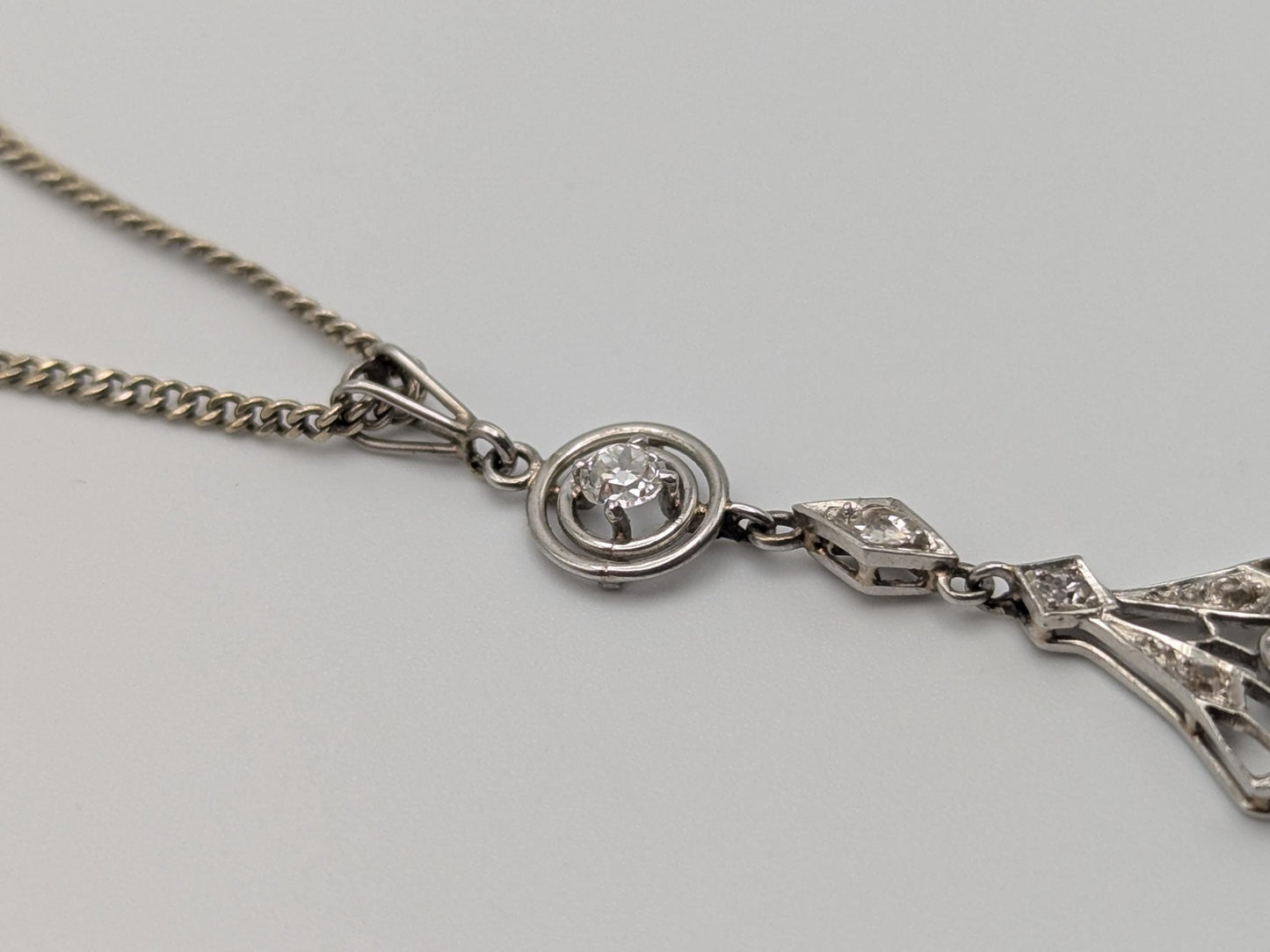 Platinum Pendant Lavaliere Diamond 14k Gold Necklace Chain Vintage Victorian Necklace. 15"