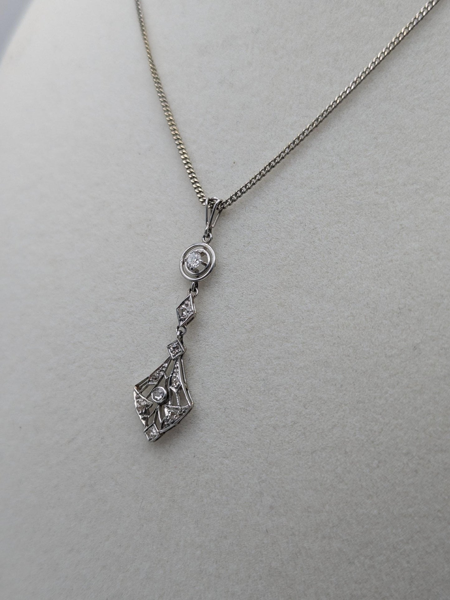 Platinum Pendant Lavaliere Diamond 14k Gold Necklace Chain Vintage Victorian Necklace. 15"