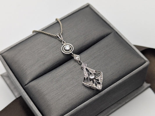 Platinum Pendant Lavaliere Diamond 14k Gold Necklace Chain Vintage Victorian Necklace. 15"