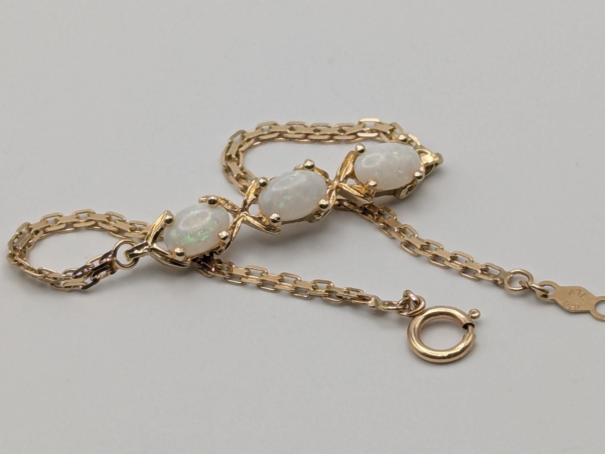 14k Yellow Gold 2 mm Opal Stone Speciality 7" Bracelet Chain Dainty Layering Bracelet