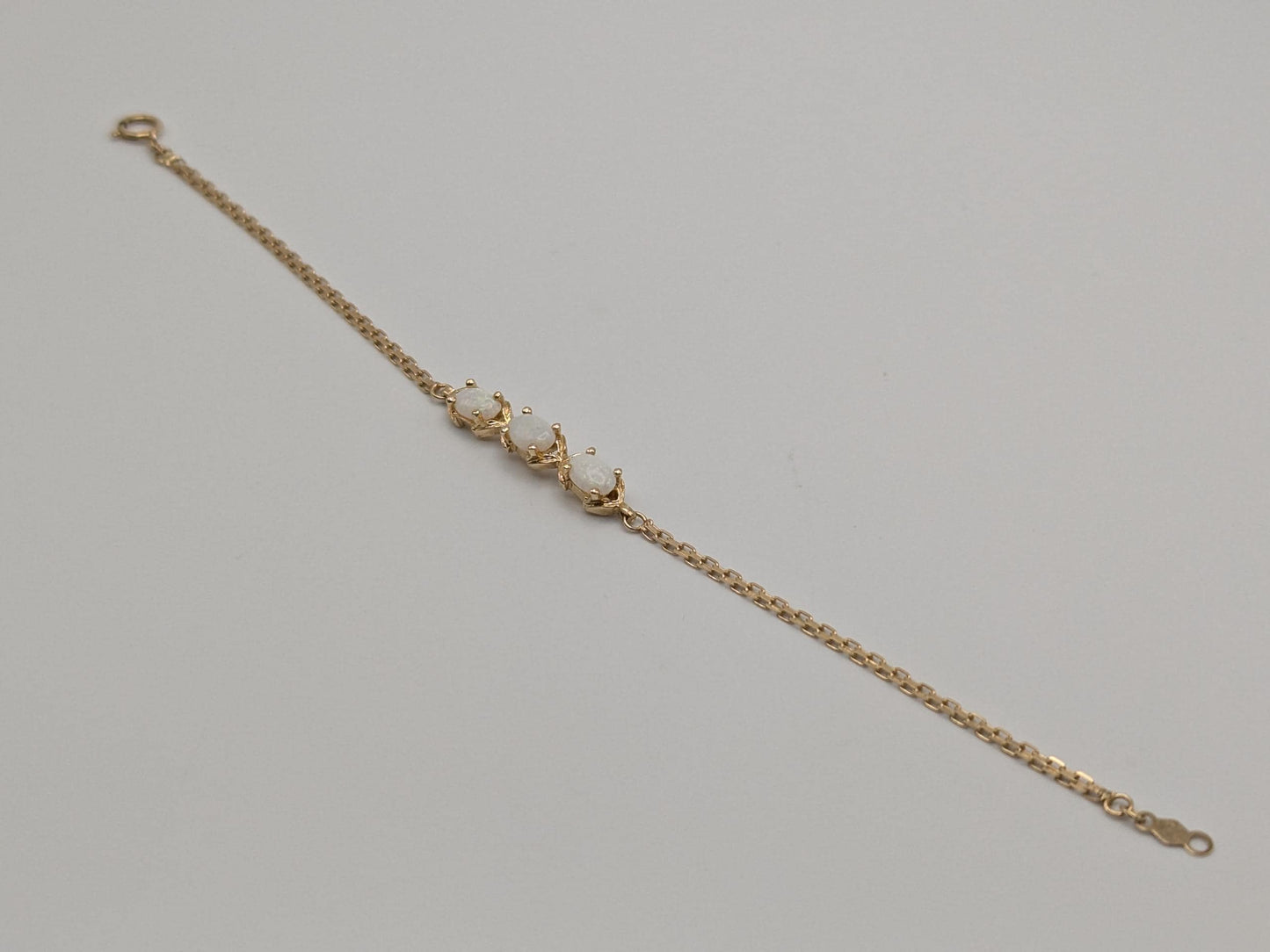 14k Yellow Gold 2 mm Opal Stone Speciality 7" Bracelet Chain Dainty Layering Bracelet