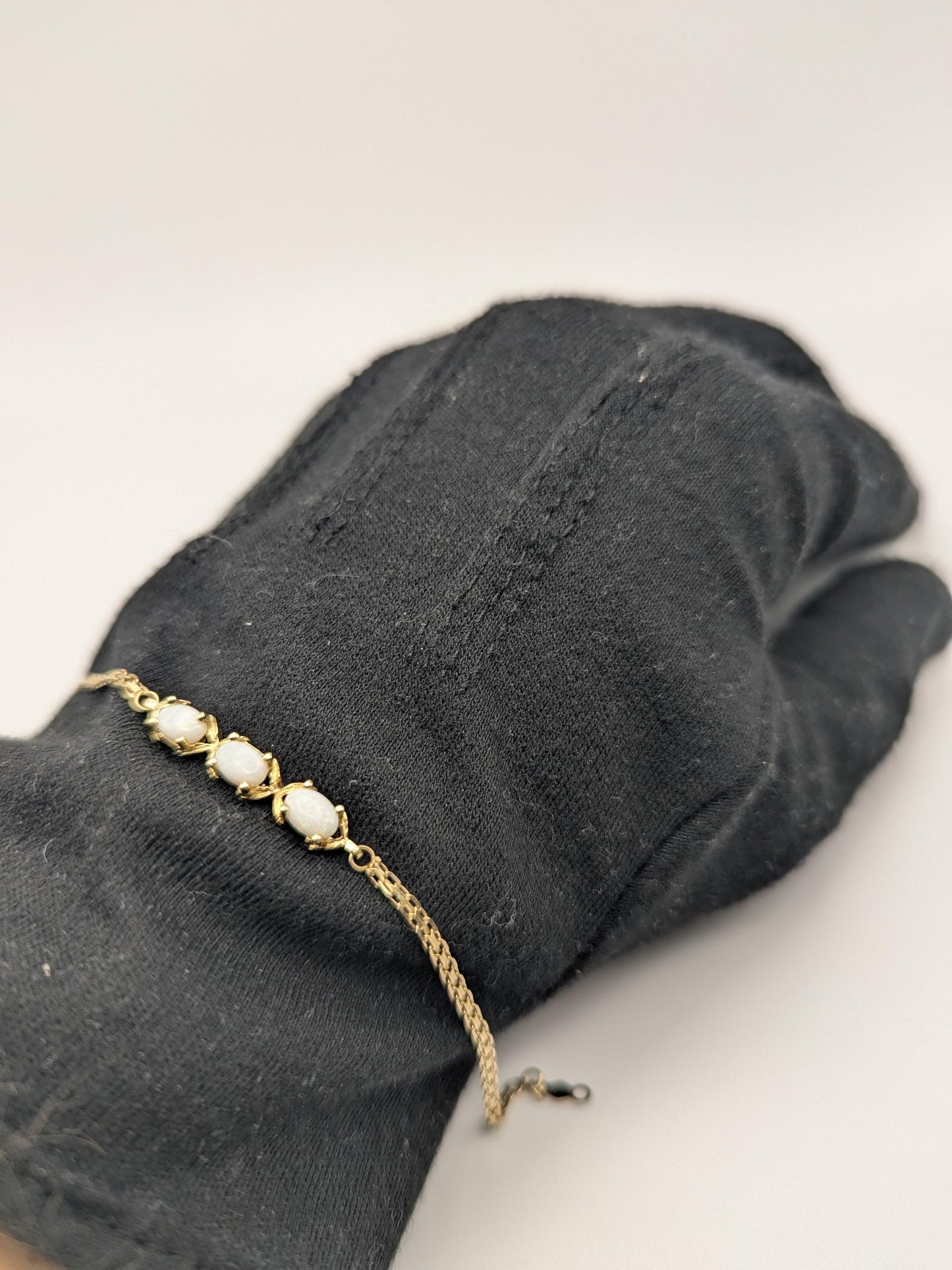 14k Yellow Gold 2 mm Opal Stone Speciality 7" Bracelet Chain Dainty Layering Bracelet