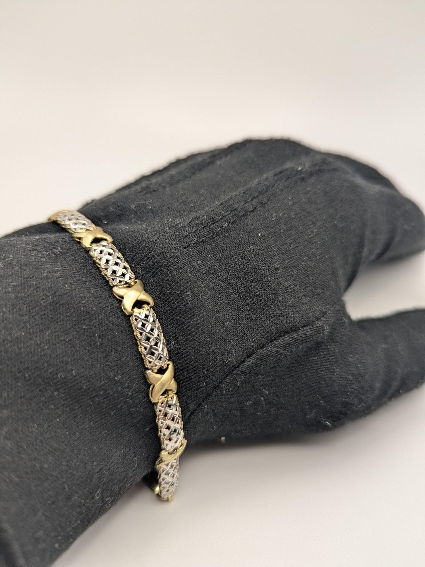 10k Two Tone X Love Bracelet 7" White Yellow Gold Chain X Speciality Two Tone Bracelet