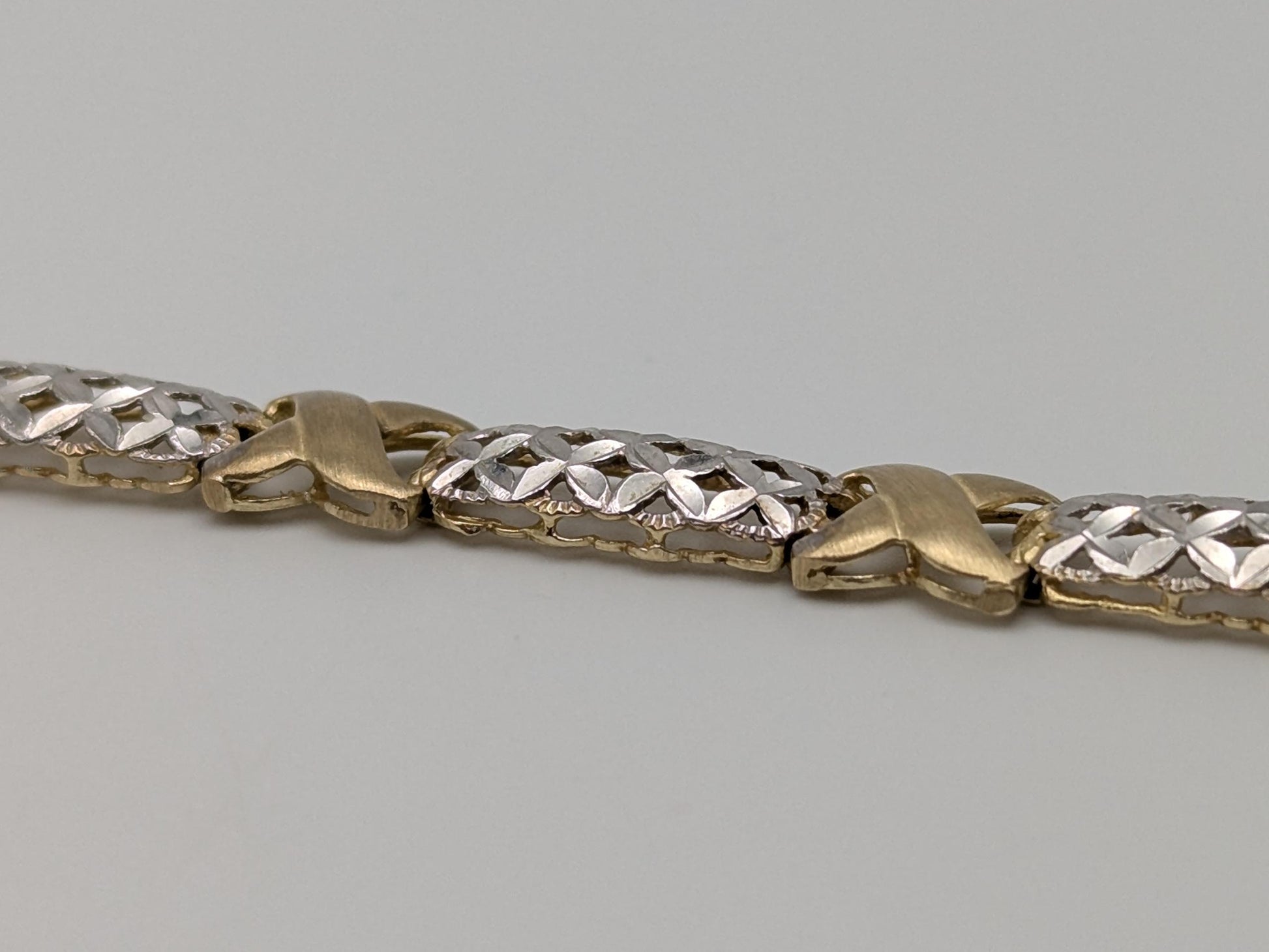 10k Two Tone X Love Bracelet 7" White Yellow Gold Chain X Speciality Two Tone Bracelet