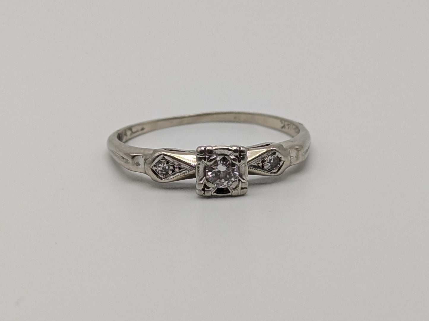 Art Deco 14k White Gold Cathedral Diamond Engagement Wedding Ring