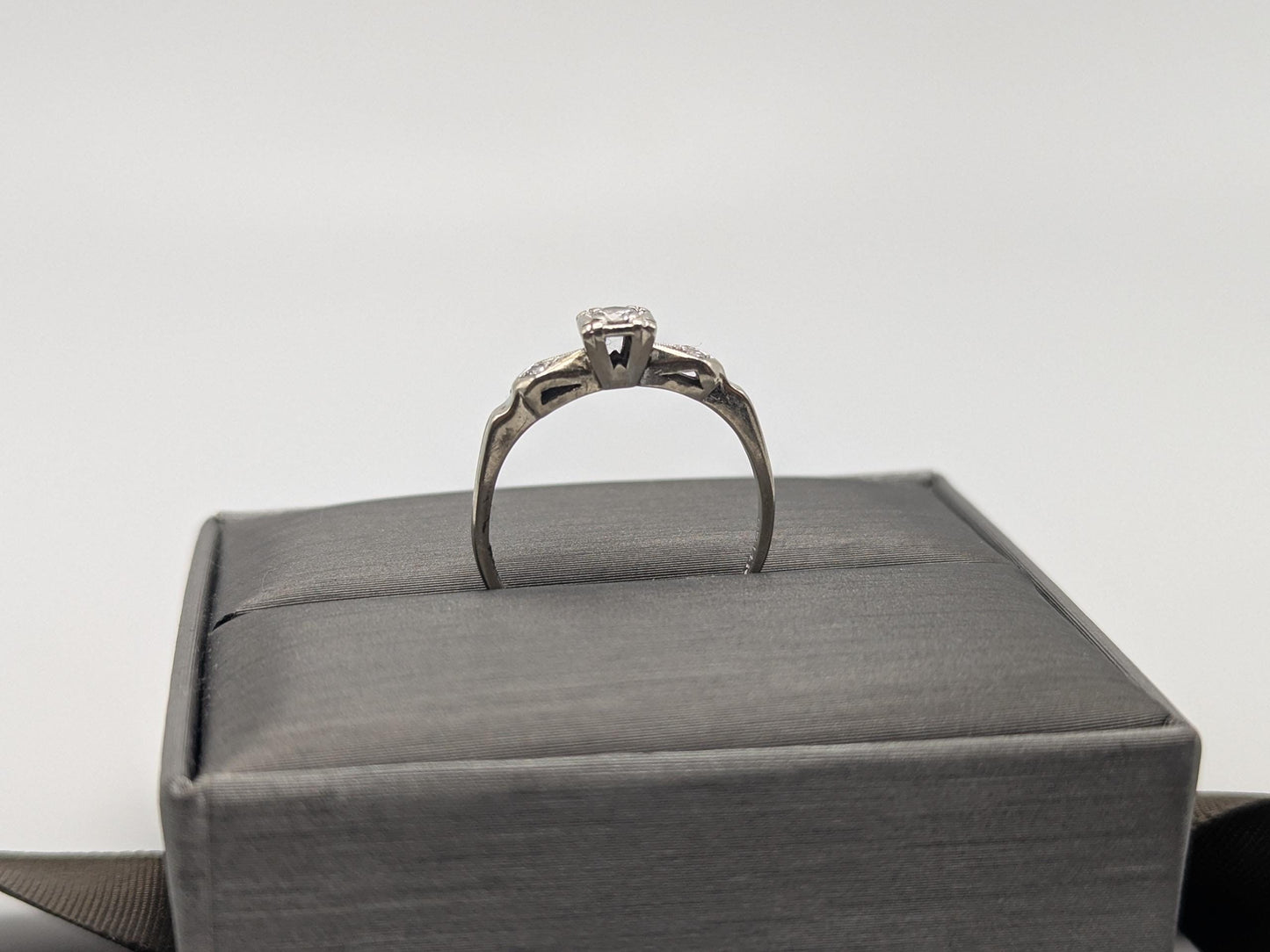 Art Deco 14k White Gold Cathedral Diamond Engagement Wedding Ring