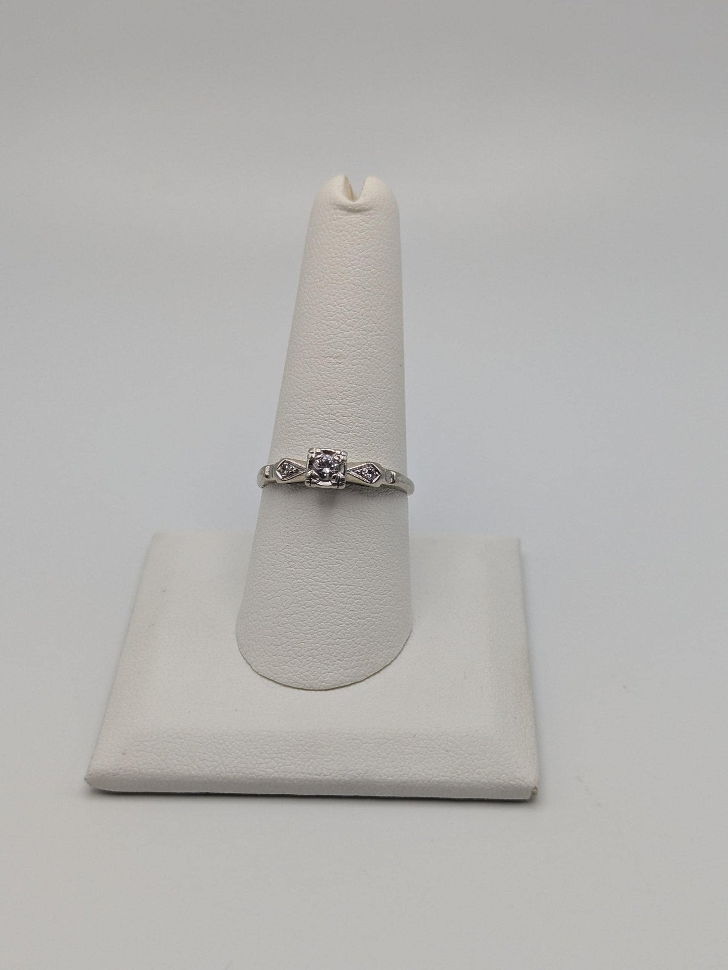 Art Deco 14k White Gold Cathedral Diamond Engagement Wedding Ring