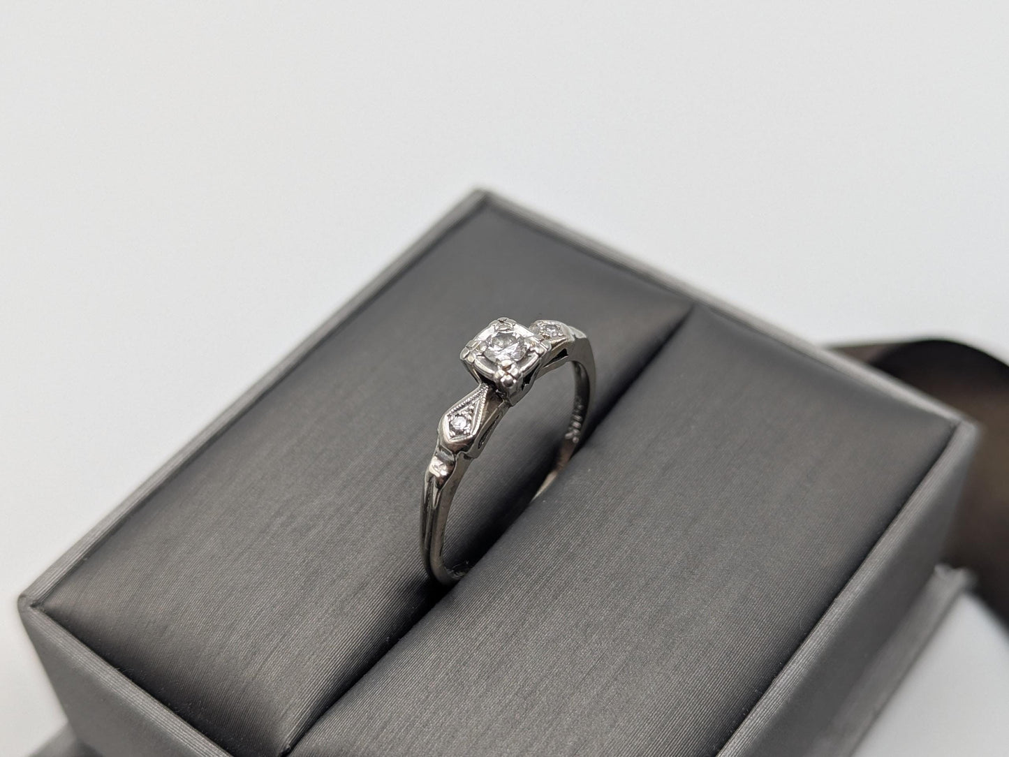 Art Deco 14k White Gold Cathedral Diamond Engagement Wedding Ring