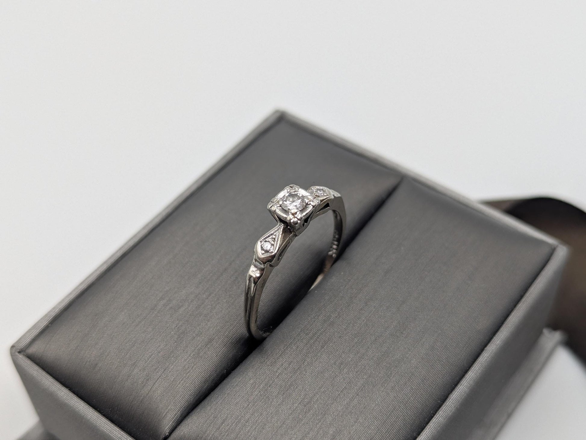 Art Deco 14k White Gold Cathedral Diamond Engagement Wedding Ring