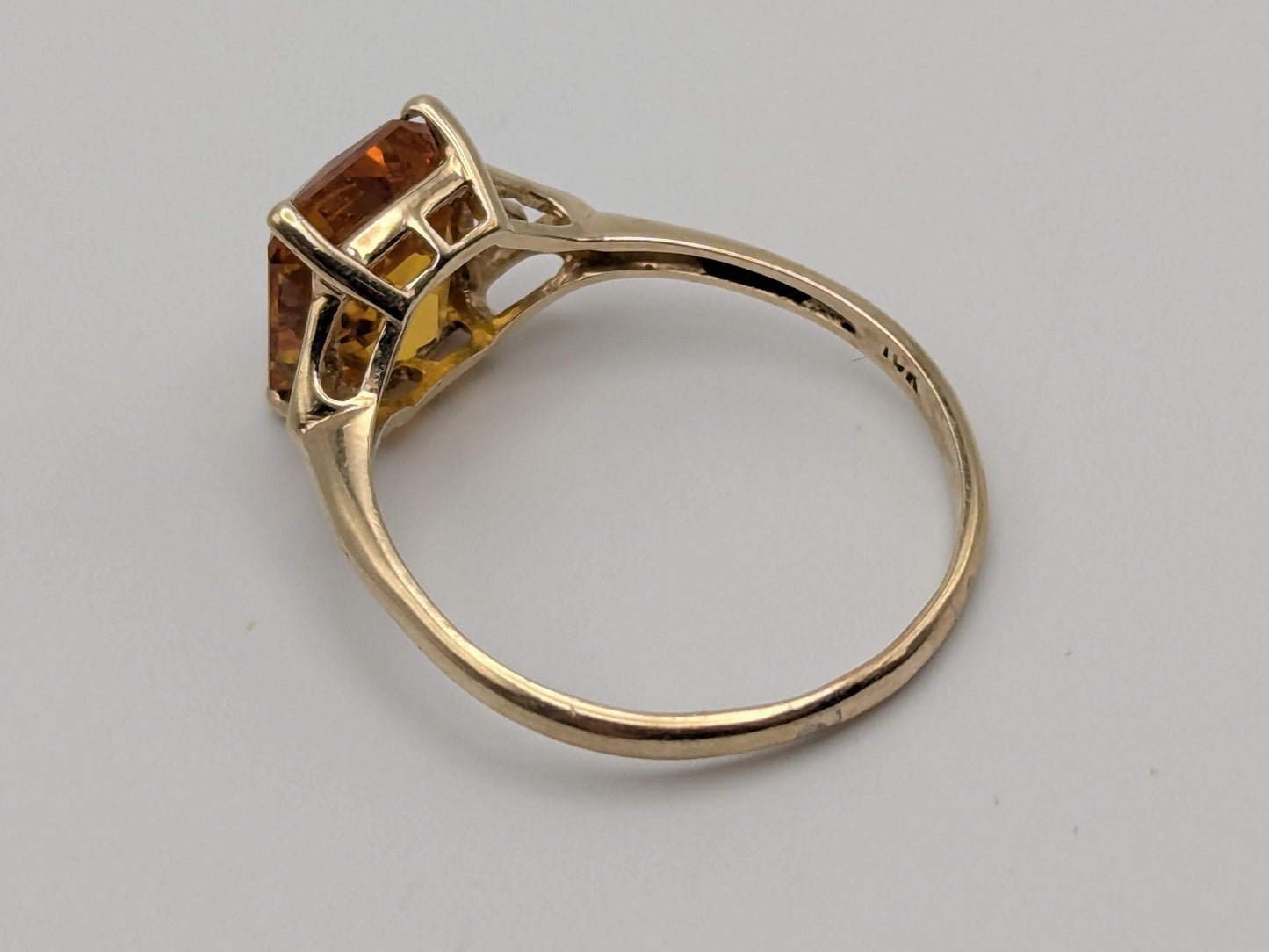 10k Yellow Gold Orange Emerald Cut Sapphire Gold Vintage Ring. Amber Colored Sapphire Band