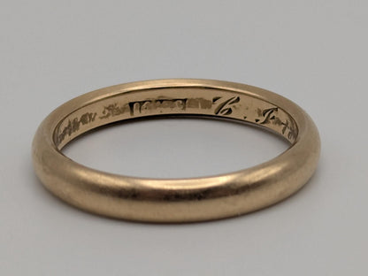 Antique 1919 Wedding Ring 14K Yellow Gold Wedding Band 3.2mm Comfort Fit Ring