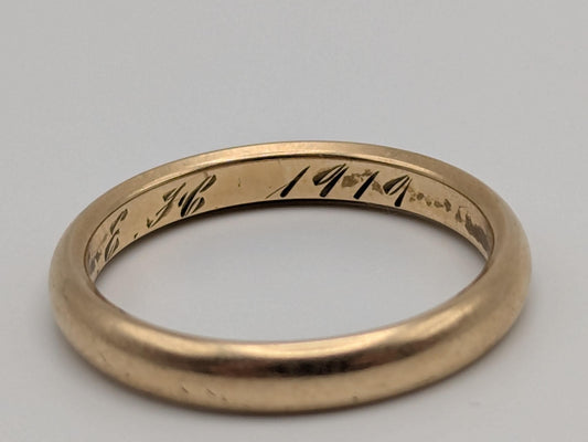 Antique 1919 Wedding Ring 14K Yellow Gold Wedding Band 3.2mm Comfort Fit Ring