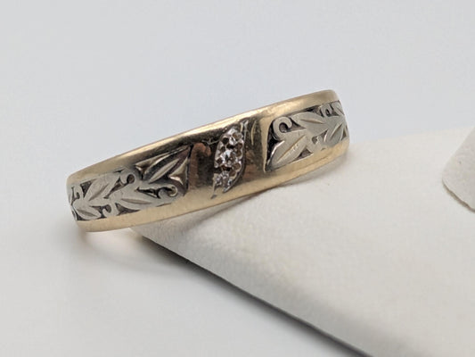 14k Vintage Two-Tone Diamond Engraved Ring Wedding Band Anniversary Ring