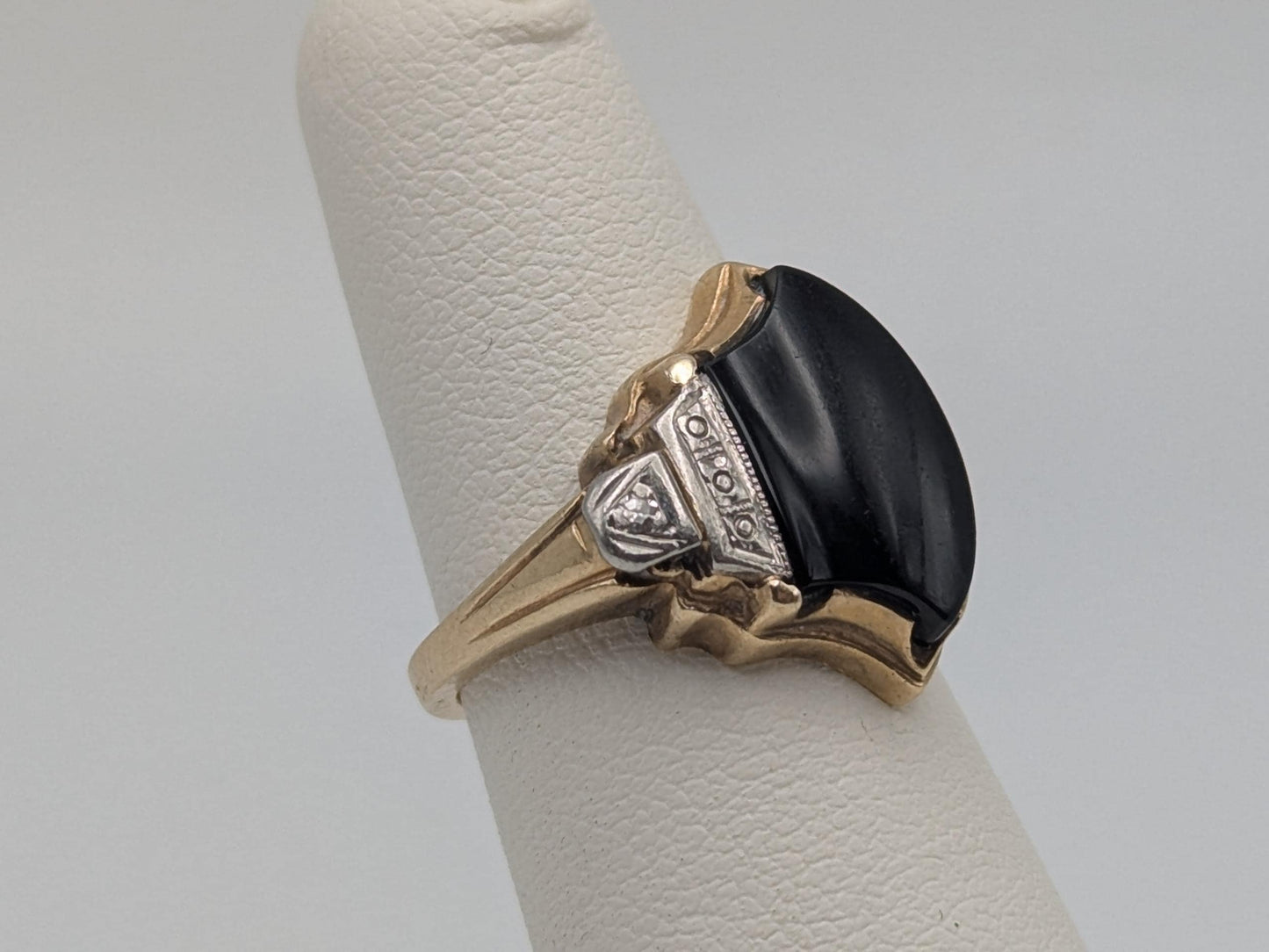 Vintage 10k Yellow Viking Ax Gold Black Onyx Diamond Ring Statement Ring Wedding