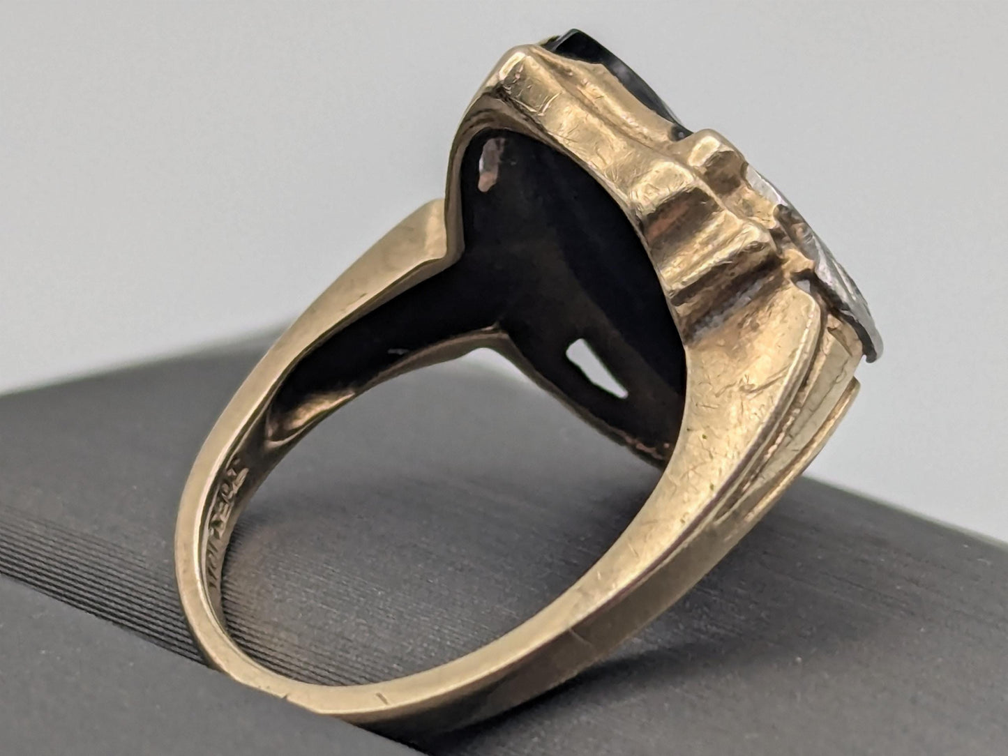 Vintage 10k Yellow Viking Ax Gold Black Onyx Diamond Ring Statement Ring Wedding