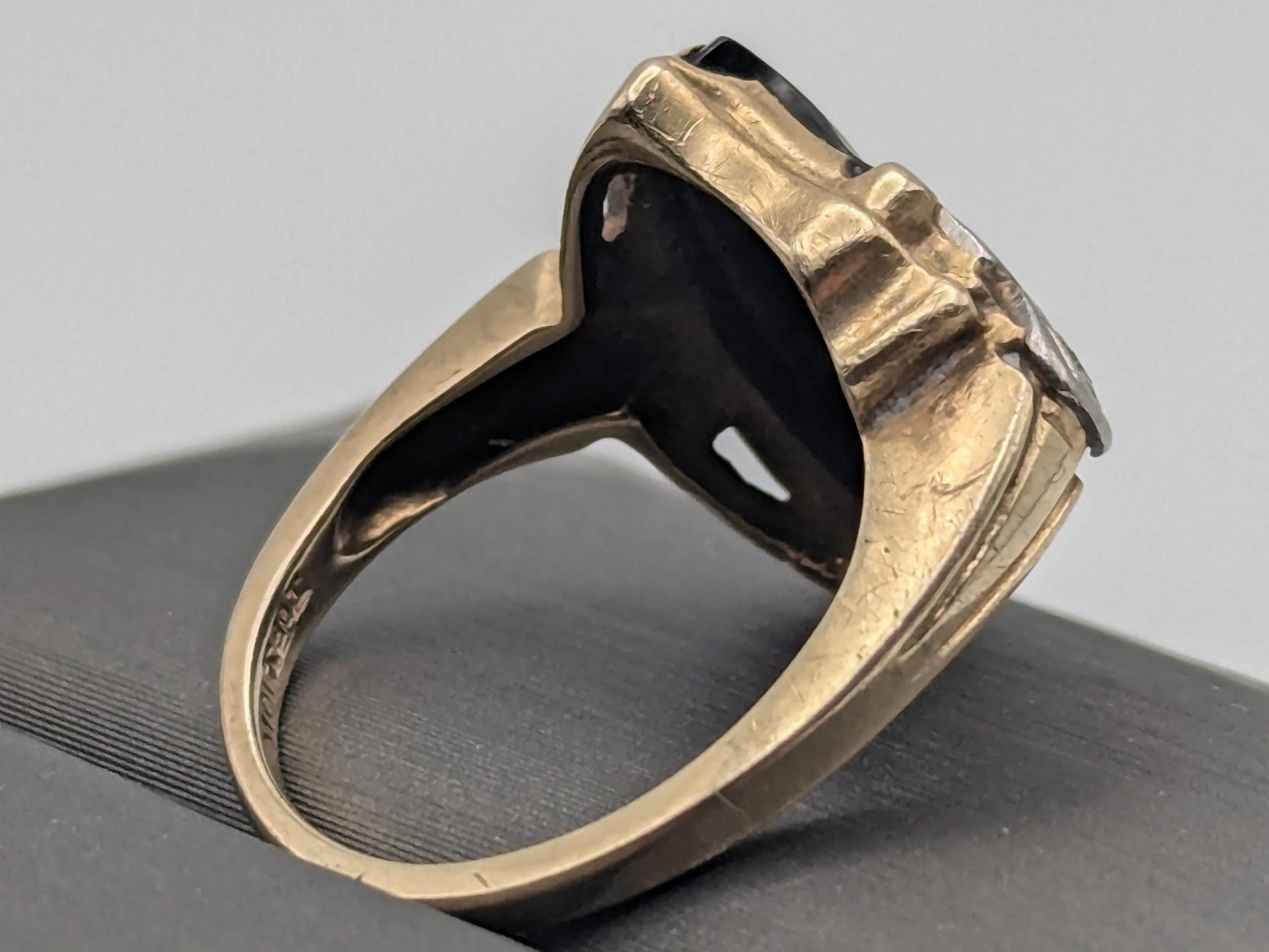 Vintage 10k Yellow Viking Ax Gold Black Onyx Diamond Ring Statement Ring Wedding