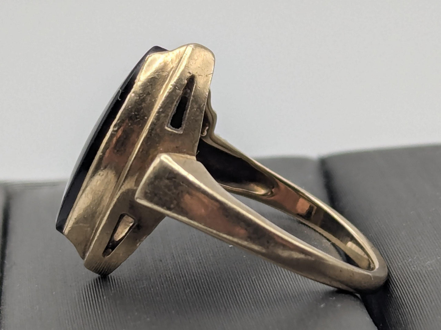 Vintage 10k Yellow Viking Ax Gold Black Onyx Diamond Ring Statement Ring Wedding